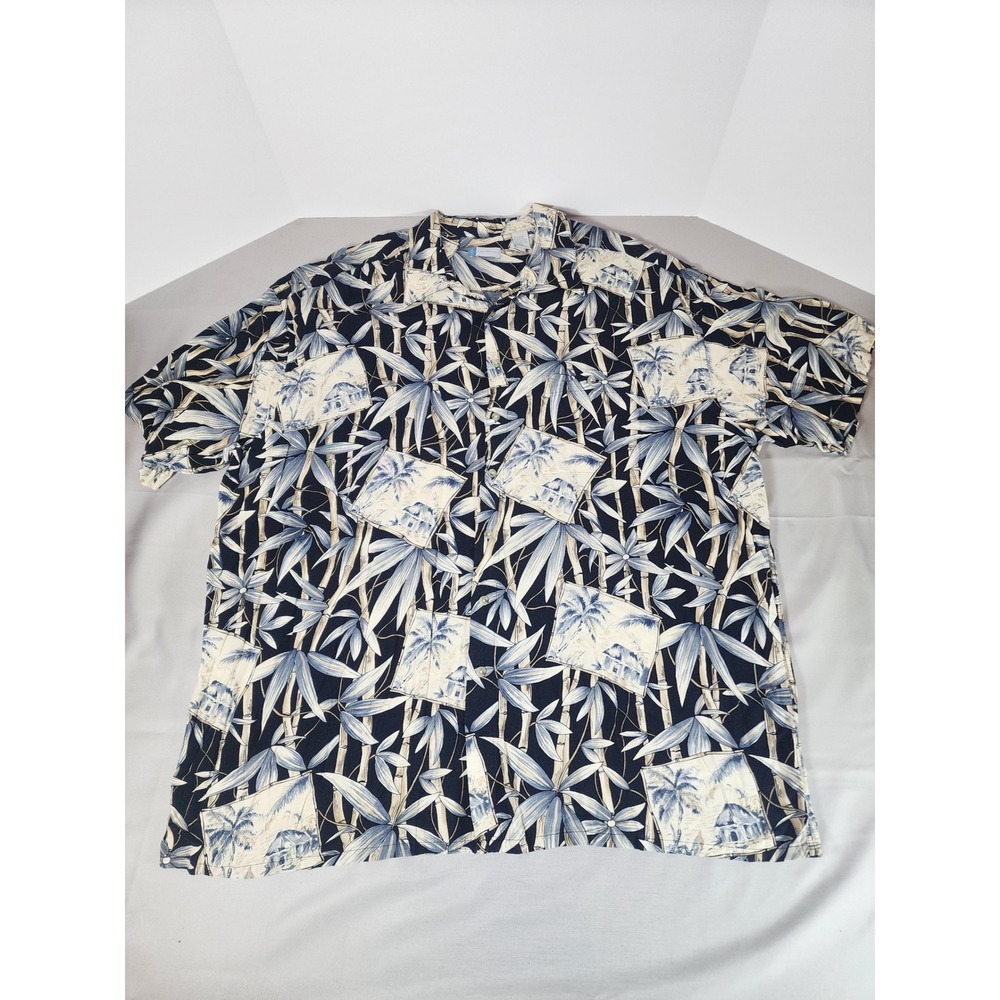 Half Moon Bay Mens 3X Blue Bamboo Tropical Island Print Rayon Camp‎ Shirt
